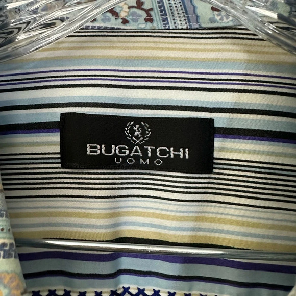 Bugatchi Uomo Multi-Colored Striped Paisley Flip Cuff Long Sleeve Button Down XL - Picture 4 of 7